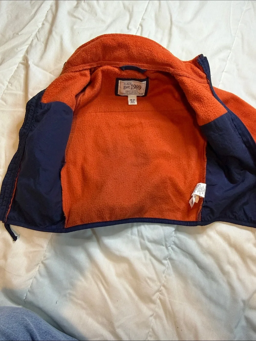 Place Orange Fleece Jacket with Navy Trim